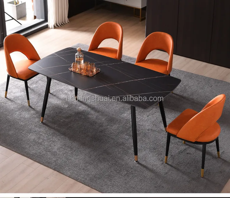 Luxury Home Furniture Marble Dining Table Set with Upholstered Chairs ...