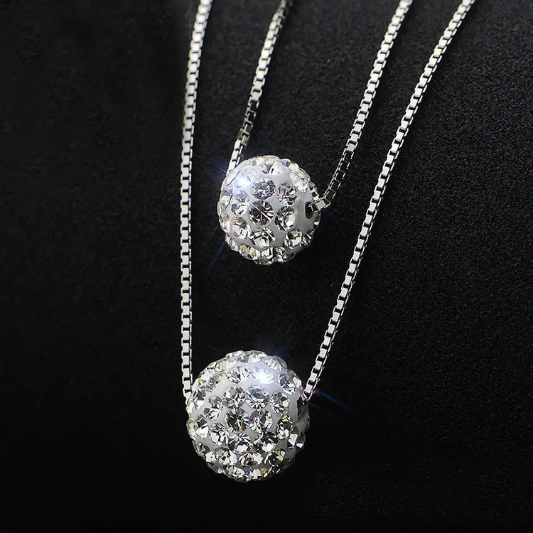 Elegant 925 Silver Double Crystal Necklace