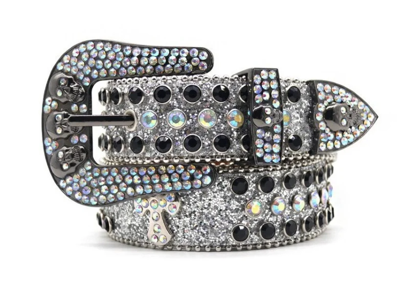 Женский кожаный ремень со стразами