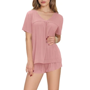 Summer Women's Sleepwear Set Short Sleeve Pyjamas Soft Lounge Set Custom Pjs Bamboo Viscose Loungewear