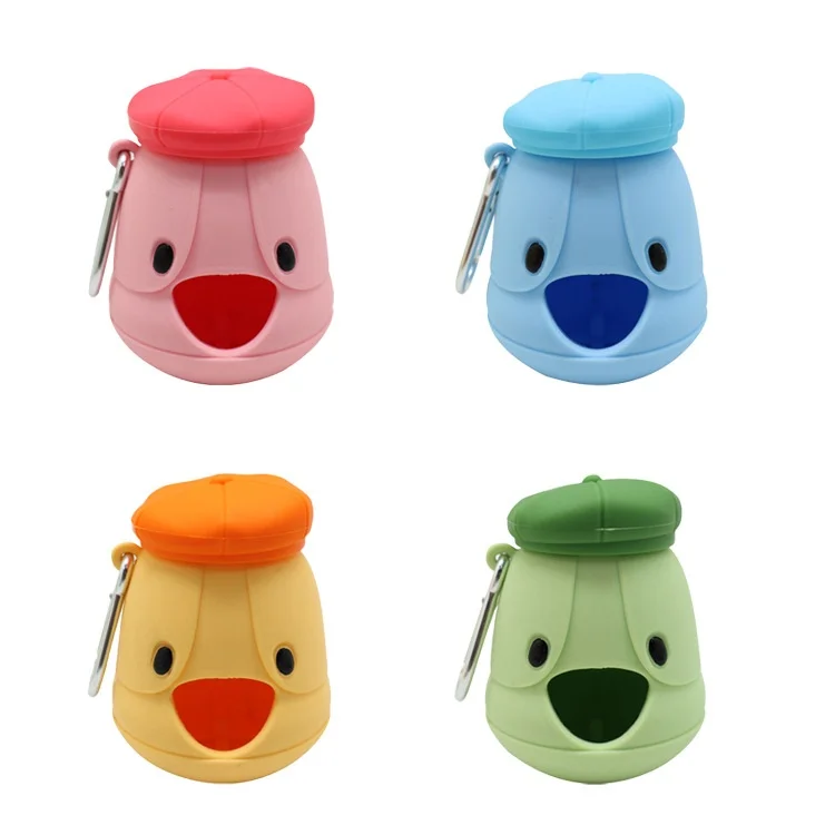Silicone Pet Waste Bag Storage Box with Carabiner, Portable Dog Walking Poop Bag Dispenser