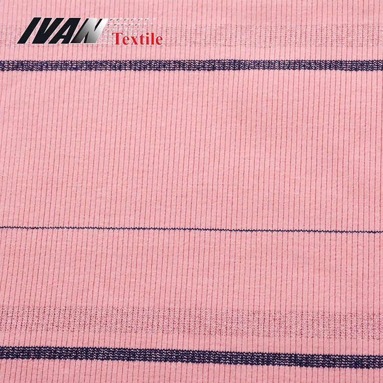 Пряжа окрашенная 26S полоса вязать CVC двойной трикотаж 2x2 ребристая эластичная ткань с люрексом