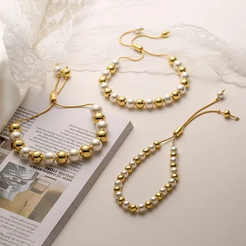 Hot selling pearl gold beads bracelets Italian retro fashion jewelry bracelets adjustable cz bracelets for women