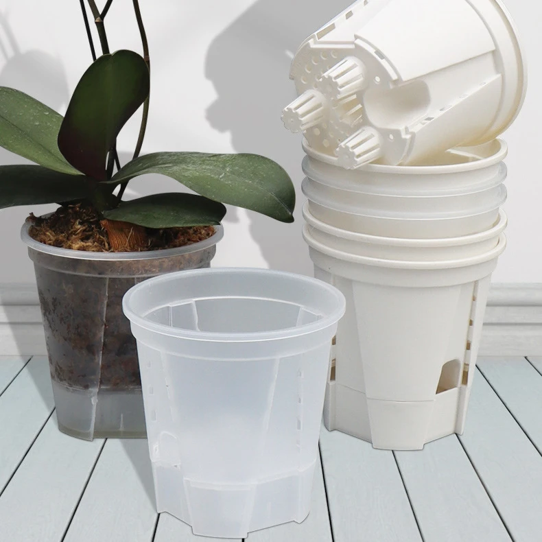 Durable 4.7 Inch Root Control White Clear Orchid Self Watering Pots for Plants Plastic Transparent Flower Pot
