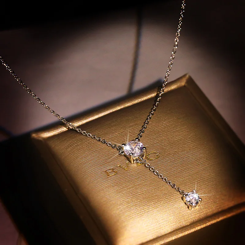 Platinum Plated CZ Y Shape Necklace for Women