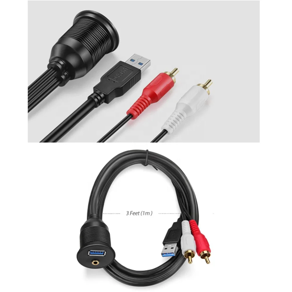 Утопленный монтажный комплект кабеля 3 фута USB 0 штекер-гнездо и 2 RCA штекер до 5 мм гнездо AUX Удлинительный кабель панель приборной