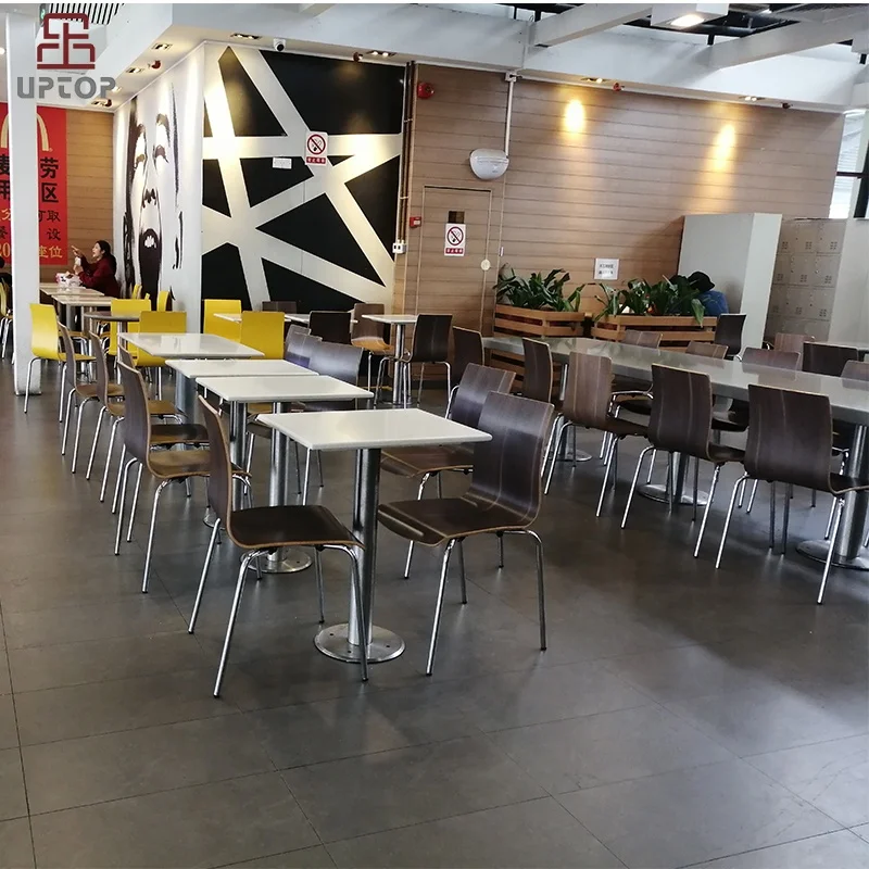 Quick Delivery Low Price Modern Fast Food Furniture Set Bend Wood Restaurant Chairs and Marble Table