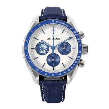 Men's Automatic Quartz Chronograph omegaspeedmaster snoopyWatch Steel and Leather Strap Waterproof Wrist Watch