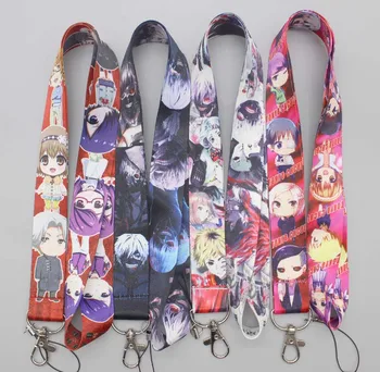 Anime Source Tokyo Ghoul Manga Character Red White Lanyard Keychain ID Badge Holder Neck Strap For Card Gym Keychain Lanyard