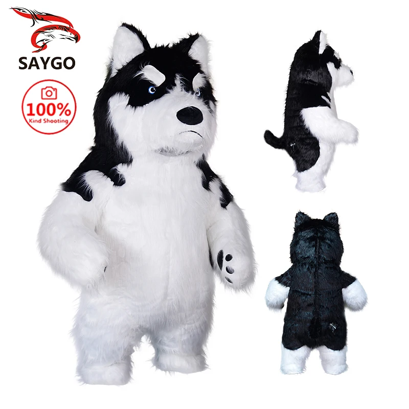 Saygo in Stock CE 2M/2.6M Inflatable Husky Cartoon Character Dog Mascot Costume Cosplay Suit for Party