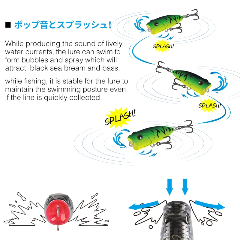 TSURINOYA 4cm 3.3g 釣りルアー トップウォーターポッパー