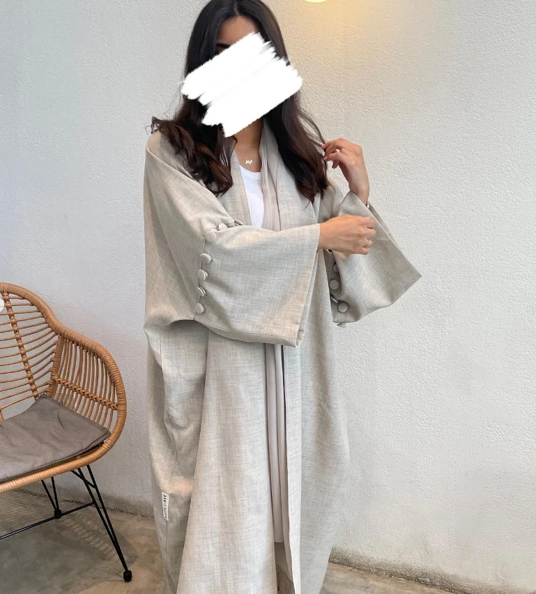 Customize 2024 Linen Fabric Designs Wholesale Beige Linen Muslim Open