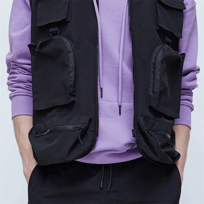 Custom Men's Tactical Cargo Vest Breathable Mesh Back Patchwork 6 Pockets Multi Pocket Cargo Gilet for Summer Casual Outer Wear