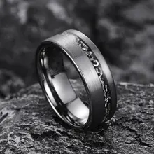 Ouyuan Jewelry 8mm Wholesale Tungsten Ring For Men Women Real Meteorite Chip Inlay Fashion Engagement Wedding Band