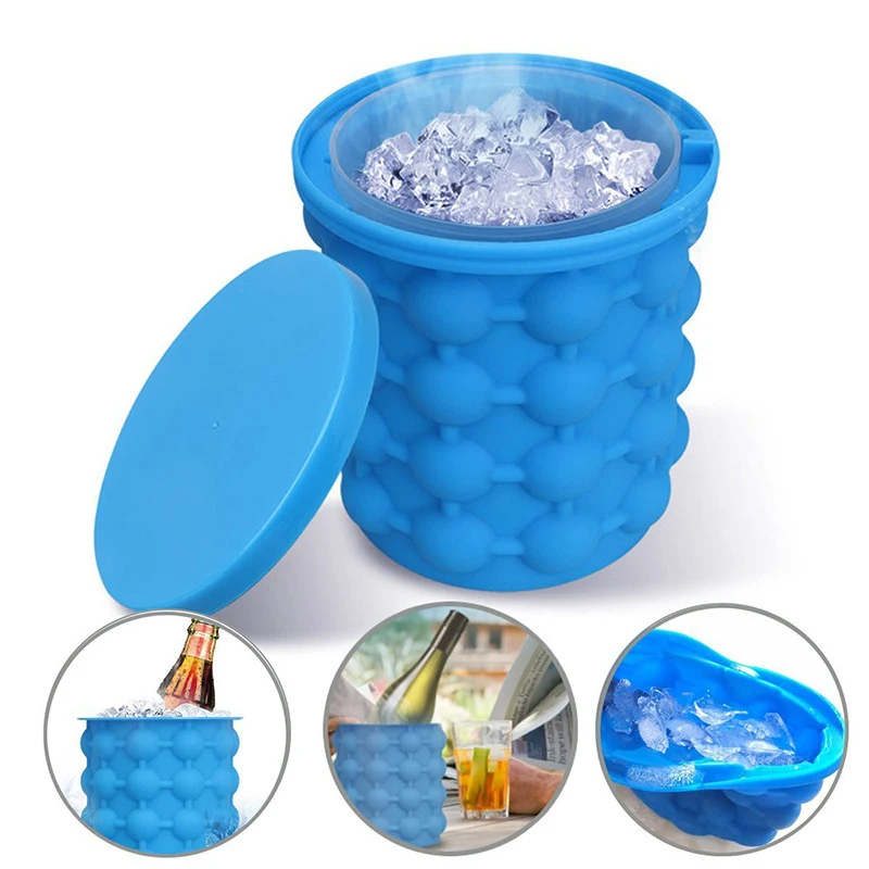 Portable 2 In 1 Silicone Ice Bucket & Ice Mold With Lid Space