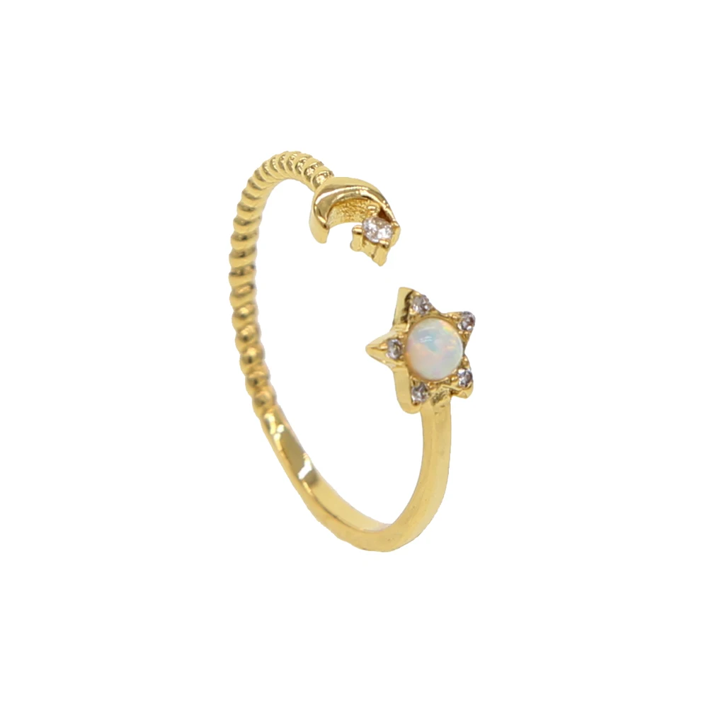 Promotion Sun Moon Star Shaped Open Jewelry Midi Gold Plated Elegance Thin Sweet Women Girl Opal Cute Ring