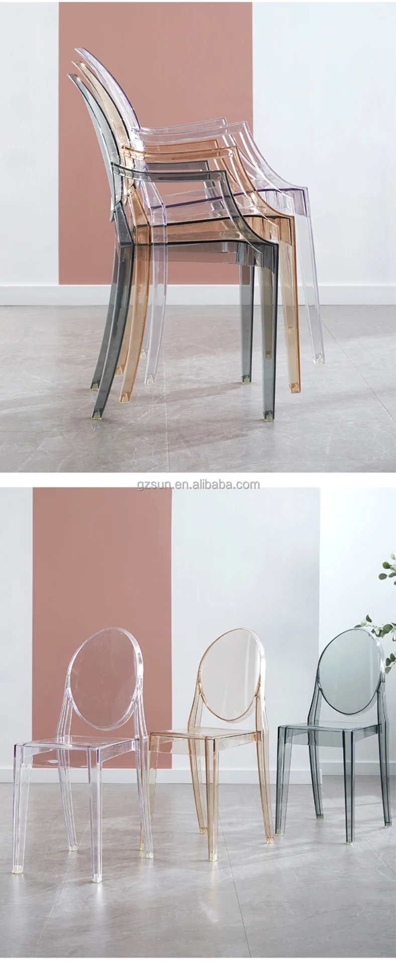 Modern Design Pink Plastic Wedding Acrylic Chairs Luxury Resin Armrest