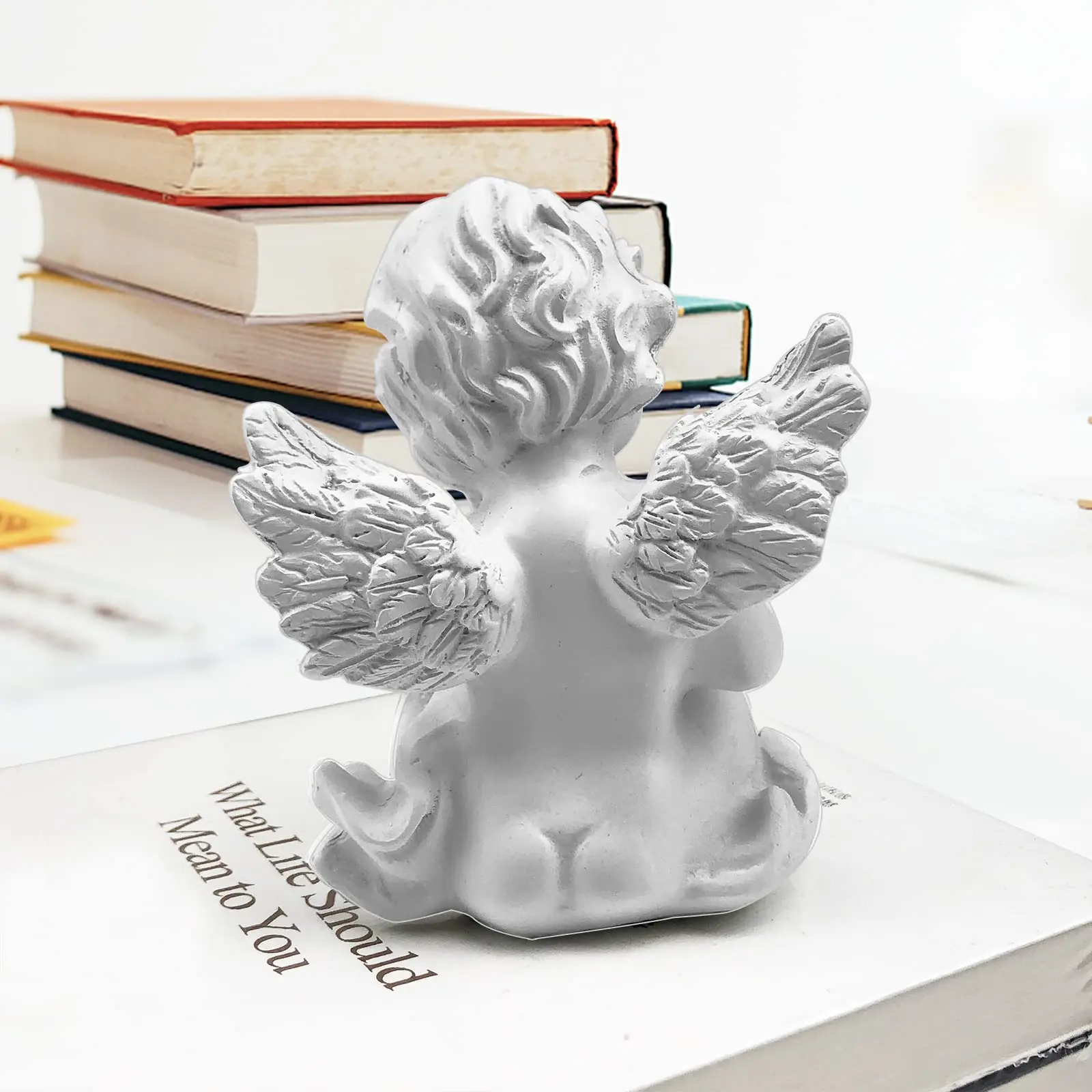 Reading Cherub Angles Resin Statue Figurine Adorable Angel Sculpture Memorial Statue for Home Garden Decoration