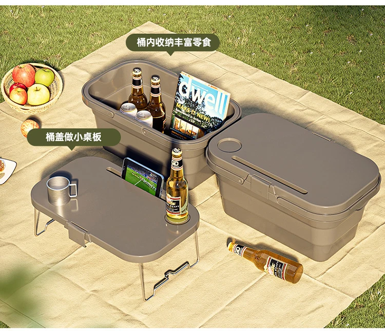 Outdoor Multifunction Plastic Foldable Picnic Basket Folding With Table Lid Handle Buy