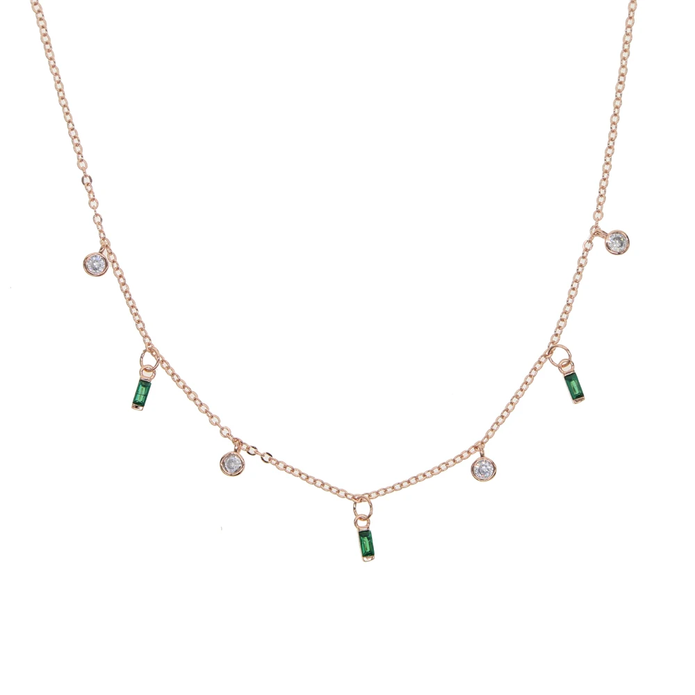 2023  Colorful Rectangle Cubic Zirconia Cz Drop Charm Multi Layer Women Elegant Summer Necklace