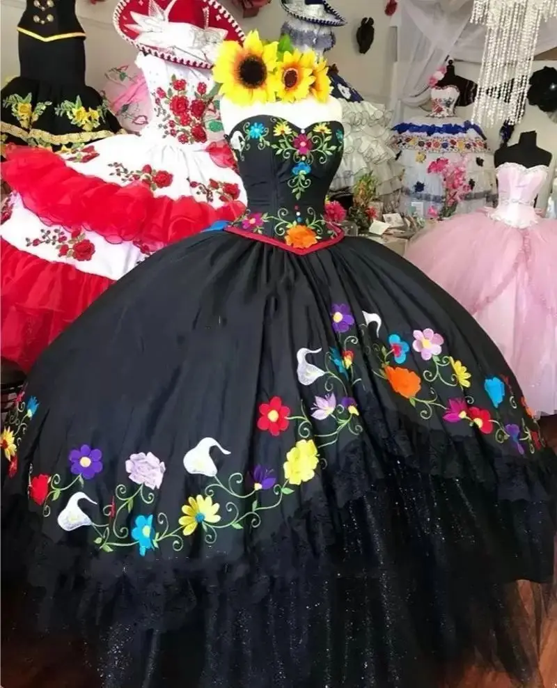 Mumuleo Black Mexican Style Quinceanera Dresses - Elegant