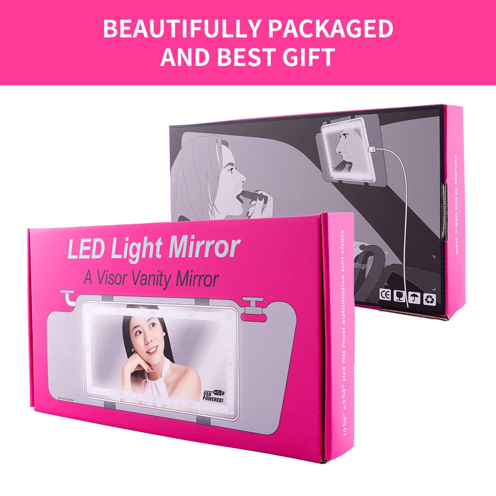 US Fast Shipping 3 Color Adjustable Brightness Led Light Mirror Vanity Mirror Car Rearview Mirror With Lights