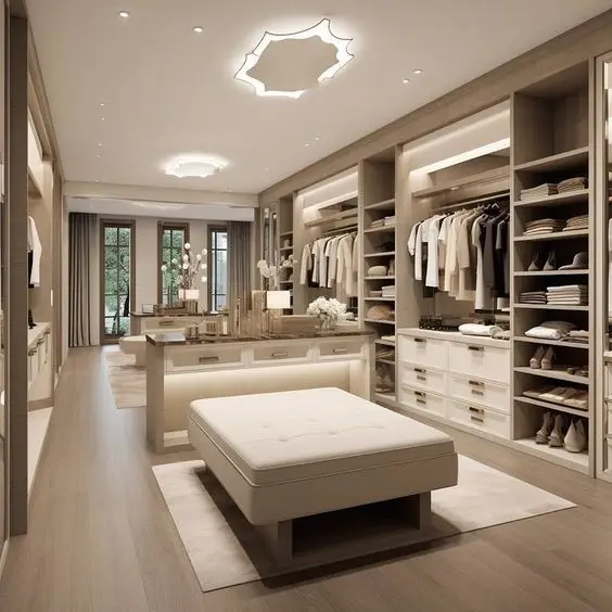 Custom Design MDF & Plywood Stand-up Wardrobe & Clothes Rice White Wooden Walk-in Closet