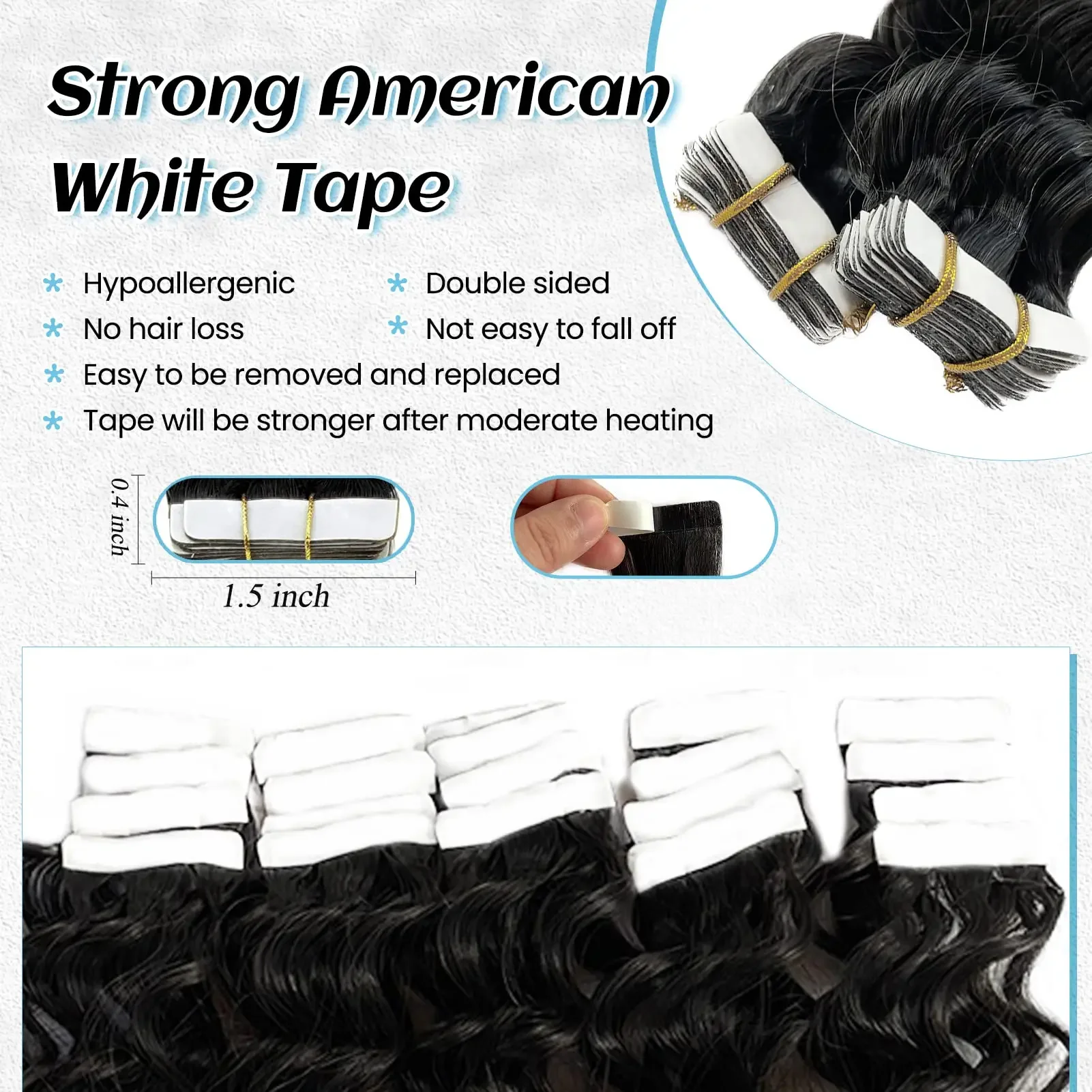 Prodlužování vlasů Tape In, hluboké vlny, brazilské Remy vlasy, 20 ks/sada, 16-26 palců, kudrnaté vlasy pro ženy_voghion.com