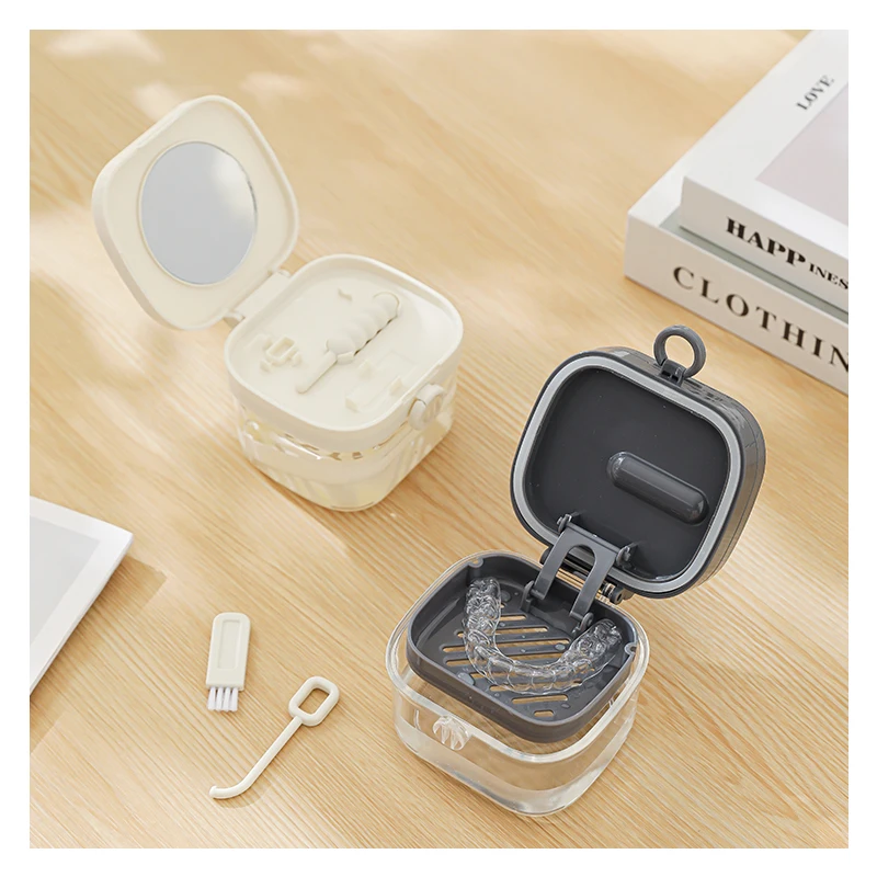 Retainer Case With Vent Holes: Teeth Aligner Case,Sector Slim Braces Case Orthodontic Dental Mouth Guard Denture Night Container Storage Holder Black - View #9