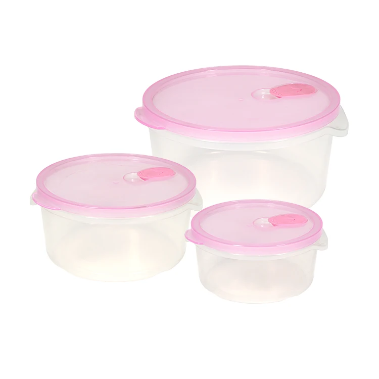 ITEM NO.3118(1-3)  Factory 3 Piece Set Eco Friendly Microwavable Bpa Free Round Plastic Storage Containers 450ml/900ml/1600ml Stackable Fridge Organizers Food Fruits