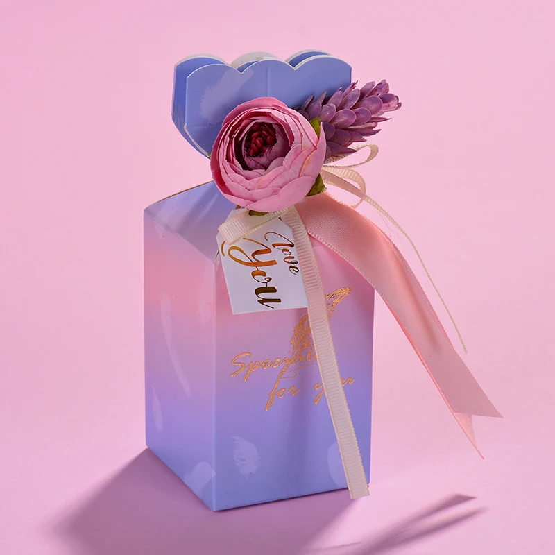 DIY Wedding Favors Candy Box Flower Vase Shape Paper Candy Box With Ribbon