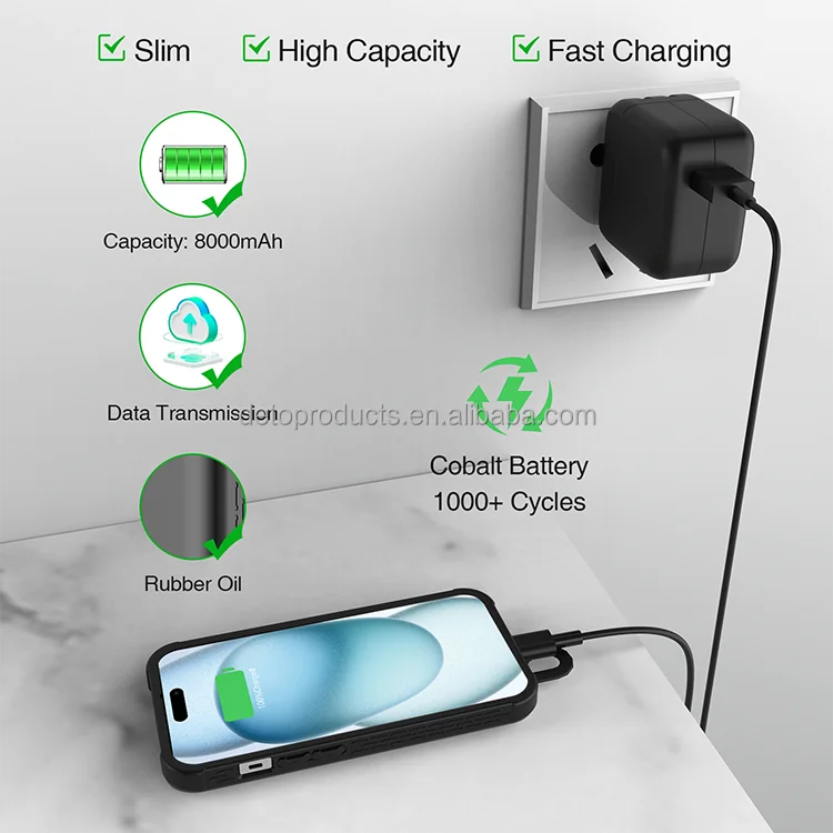 8000mah Typec Charging Dual Devices For Mobile Phone Cell Iphone Case