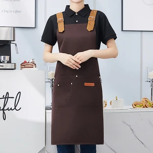 Wholesale  Kitchen Apron Women's Apron Customized logo Tape Oven Gloves Pocket Kitchen Chef Customized Printing Apron