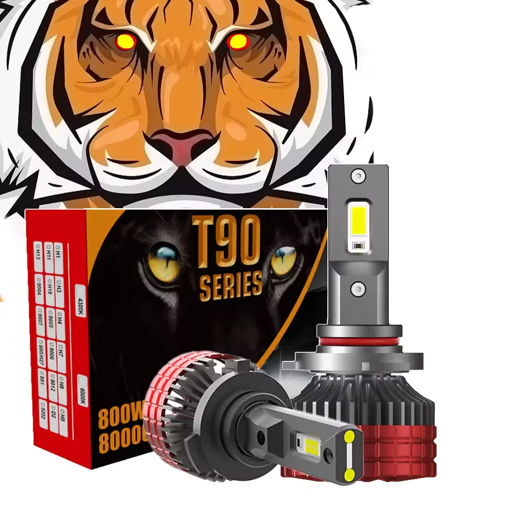 T90 Red 800W 80000Lm Canbus Two Copper Tubes H4 H7 H11 Car Led Headlights Led Light H7 for Car