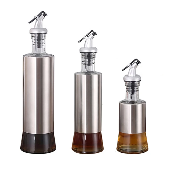 Stainless Steel Olive Oil Vinegar Dispenser Jar Seasoning Condiment Pot Bottle 