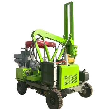Small four-wheeled drop hammer pile driver pile driving machine for guardrail