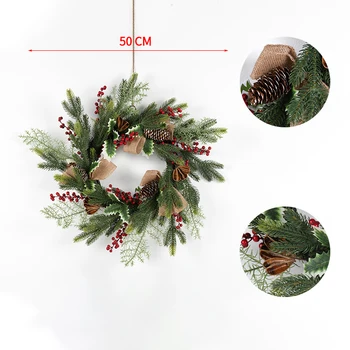 50cm plastic cheap artificial custom size Christmas wreath for door decoration