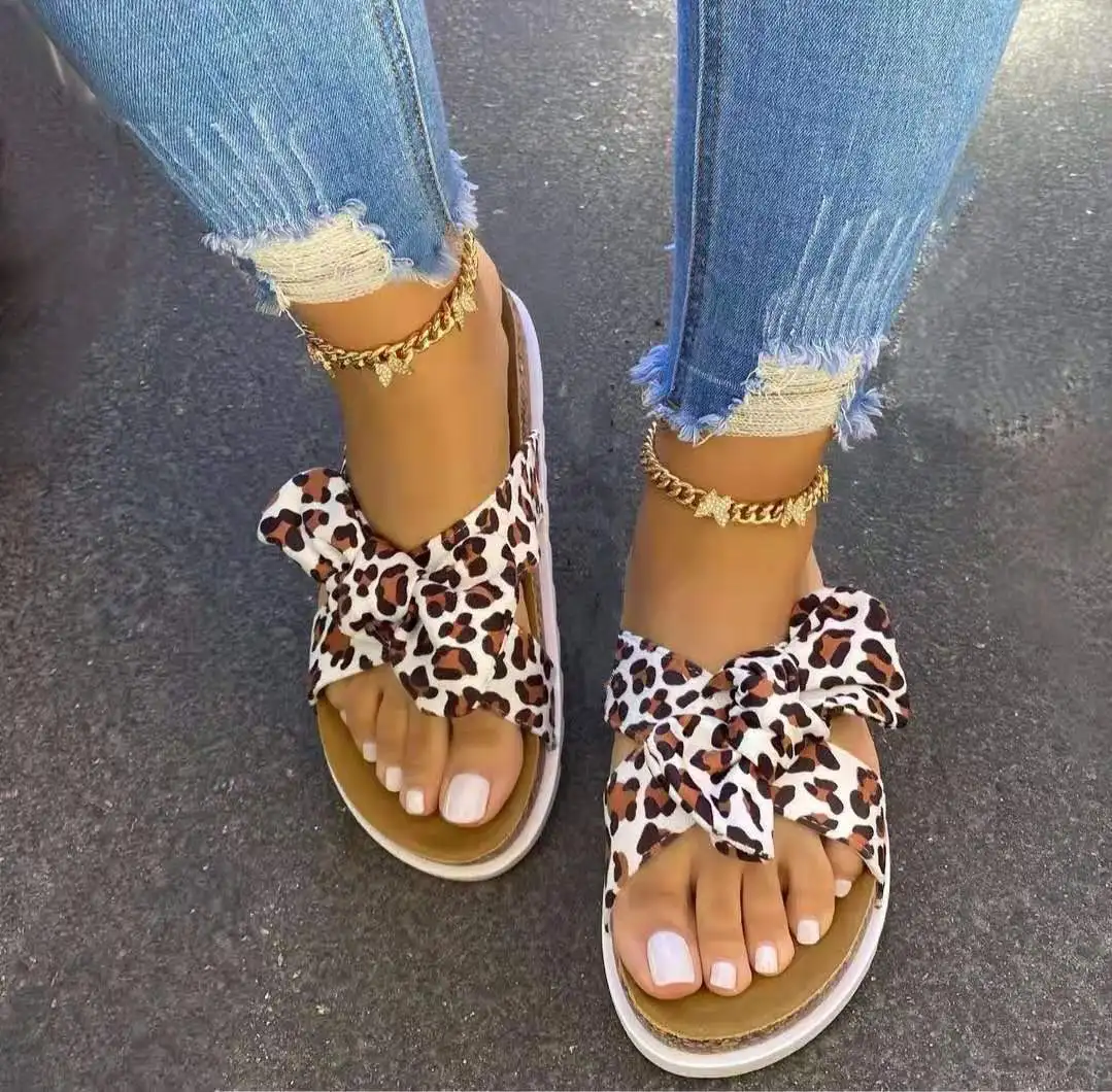 leopard open toe slippers
