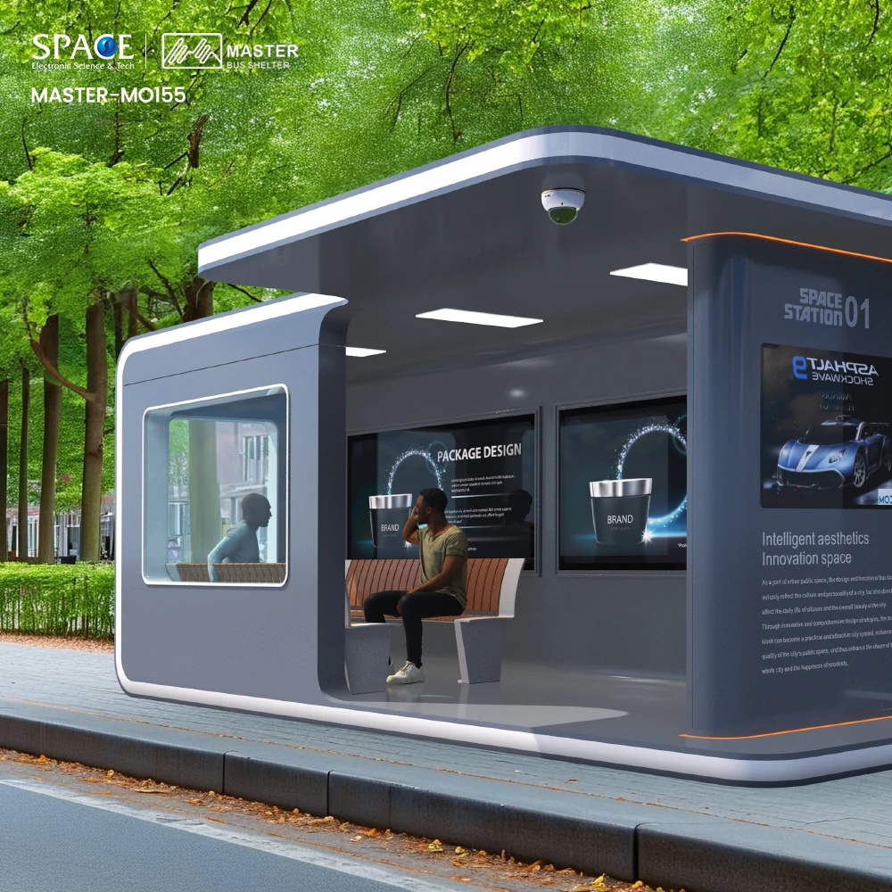 Умное антикоррозийное автобусное укрытие на заказ светодиодный дисплей алюминиевая оцинкованная стальная рама 12 В низкое энергопотребление для улицы