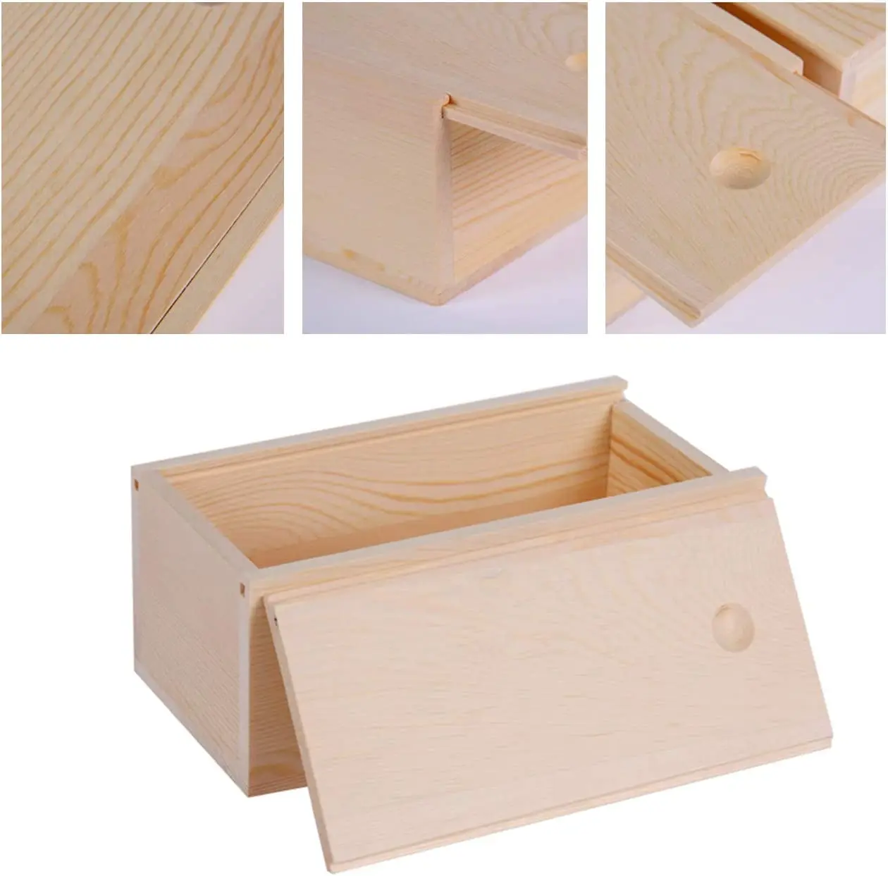 Tailai Wood Box With Sliding Lid Unfinished Wood Storage Box Blank