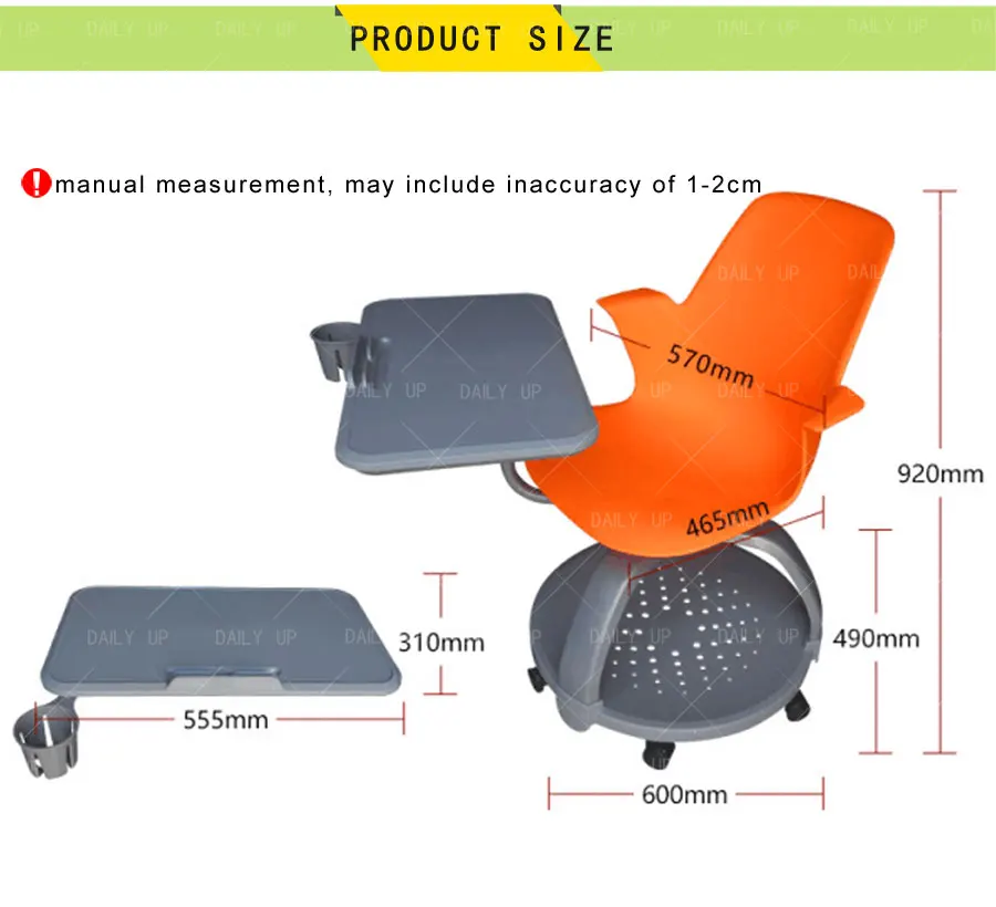 Multi-Functional Swivel Training Chair With Tablet Adjustable Student Chair With Large Book Holder For School Classroom
