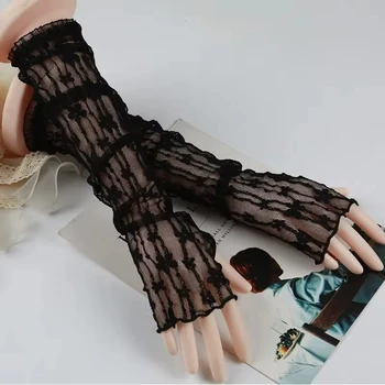 Women's Summer Long Fingerless Gloves Thin Lace Mesh Arm Sleeves for Sun Protection Cycling Arm Sleeves for Sunscreen