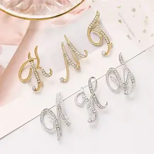 European and American Simple 26 English Letters Diamond Brooch Fashion Brooch Sweater  Pin Accessories Factory Wholesale