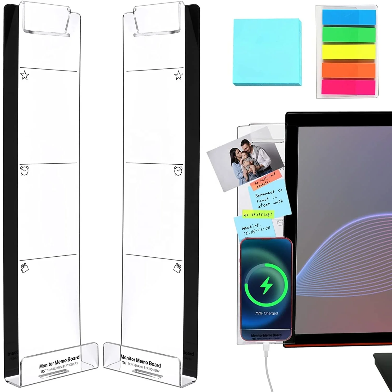 2PCS Transparent Monitor Memo Board Computer Side Panel Sticky Note Holder - View #12