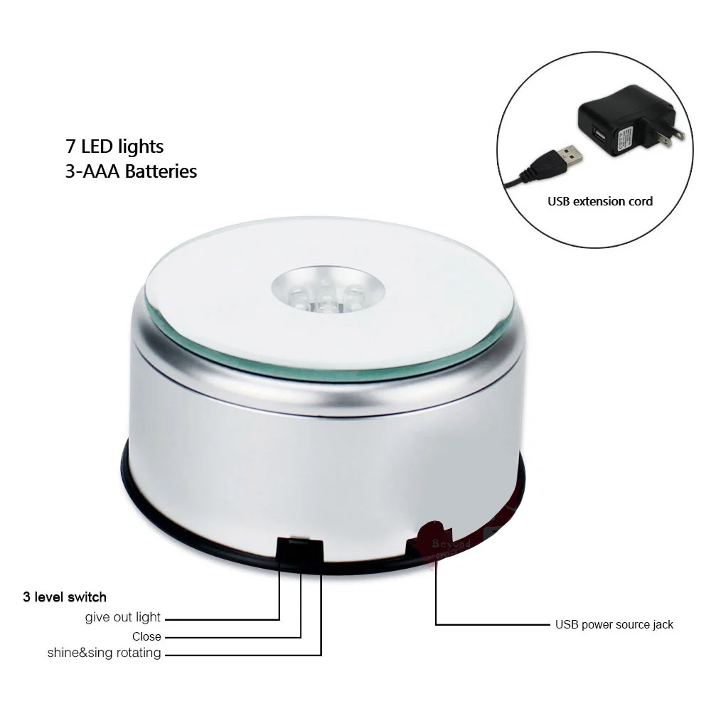 360 Degree Miniature Led Display Stand Rotating Display Rack Watch Jewelry Phone Electric Showcase Turntable for Product Display