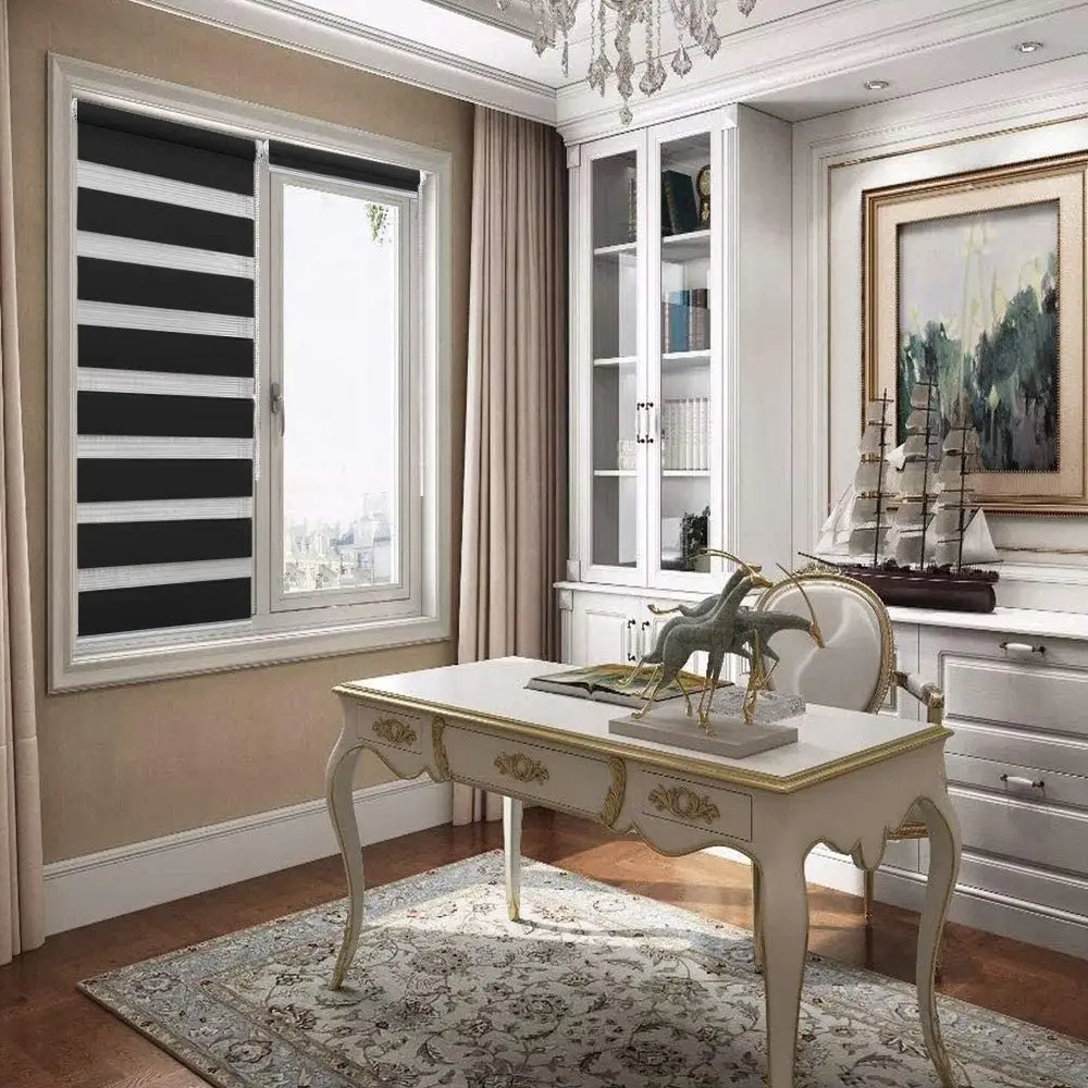 Fabric Manual Zebra Curtain Blinds Day Night Zebra Roller Shades For Windows