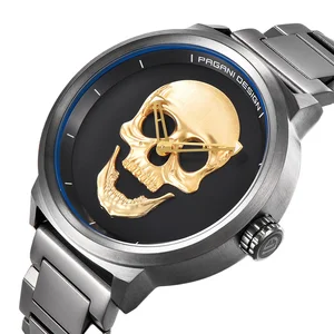 Watch Factory OEM Customized Logo New  Skull Pattern Fashion Stainless Steel Quartz Movement Watches for Men
