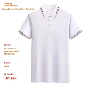High-end Combed Cotton Solid Anti-pilling Catering Waiter Work Clothes Short-sleeved T-shirt Customized Men's Lapel Shirt