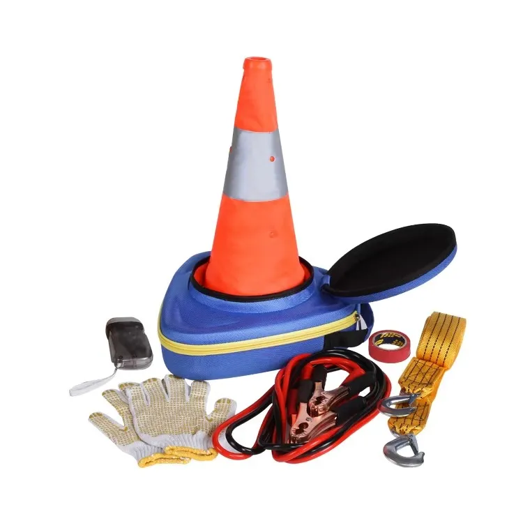 Vehicle Emergency First-Aid Kit Road Travel Survival Assistance Type Emergency Tool Kit with Folding Warning Triangle