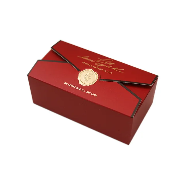 Luxury Favour Cookie Paper Box Gold Foil Red Candy Packing Box Fancy Chocolate Boxes Wedding Favor Candy